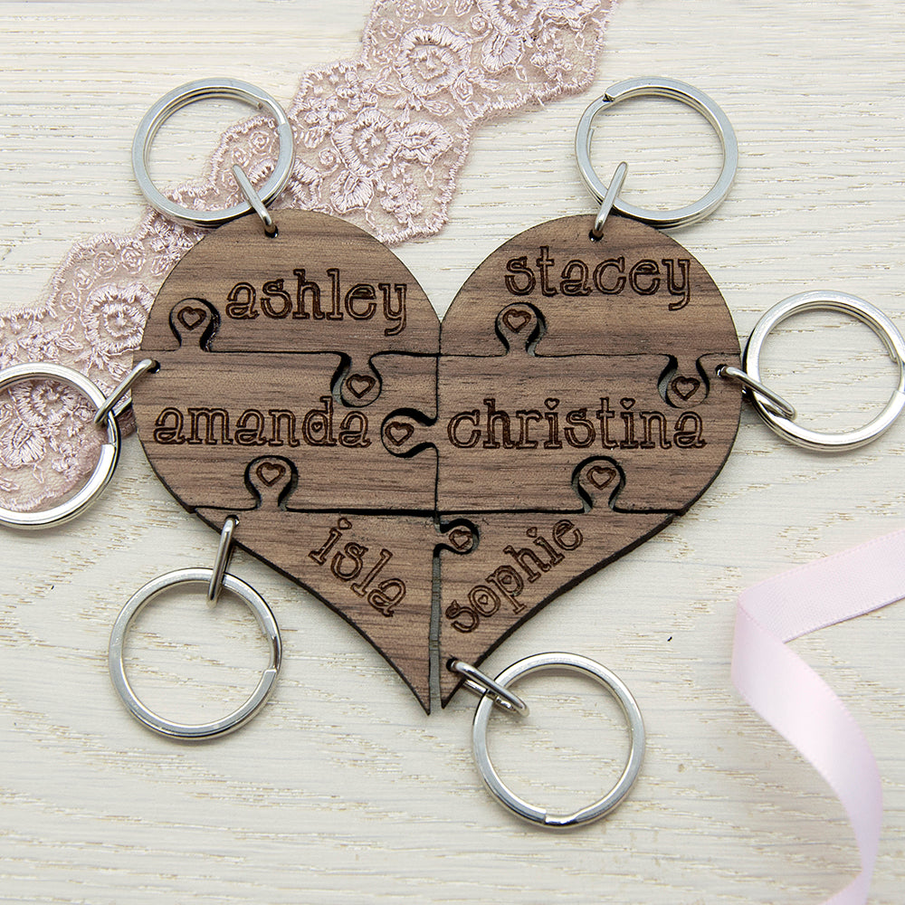 To Our Bridesmaid Heart Jigsaw Wooden Keyring - treat-republic