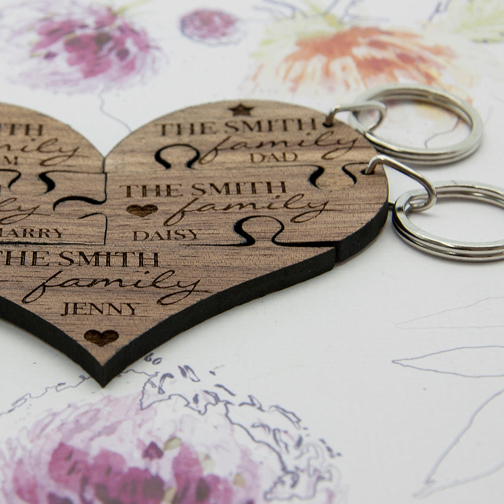 Our Family Heart Wooden Jigsaw Keyring - treat-republic
