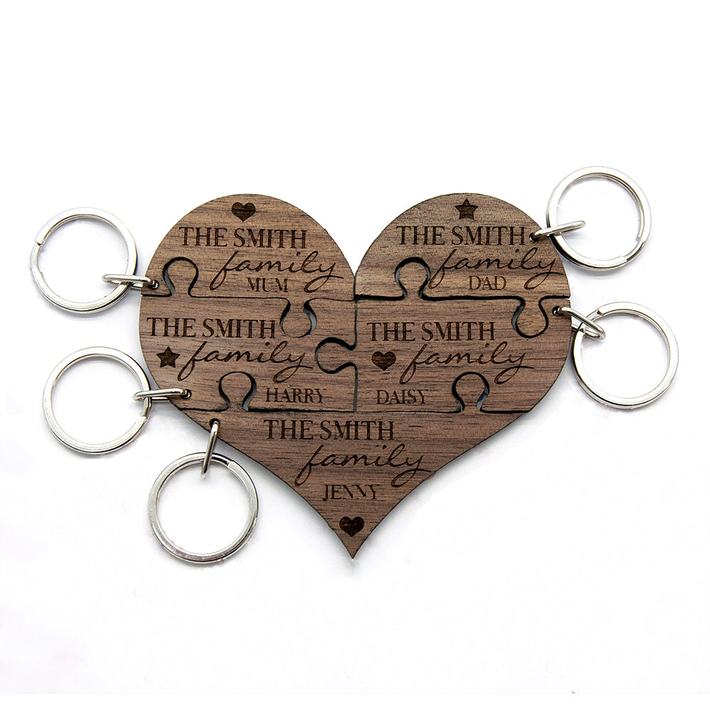 Our Family Heart Wooden Jigsaw Keyring - treat-republic