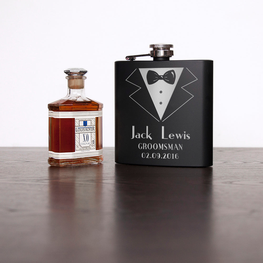 Thank You For Being My Groomsman Personalised Black Matte Hip Flask - treat-republic
