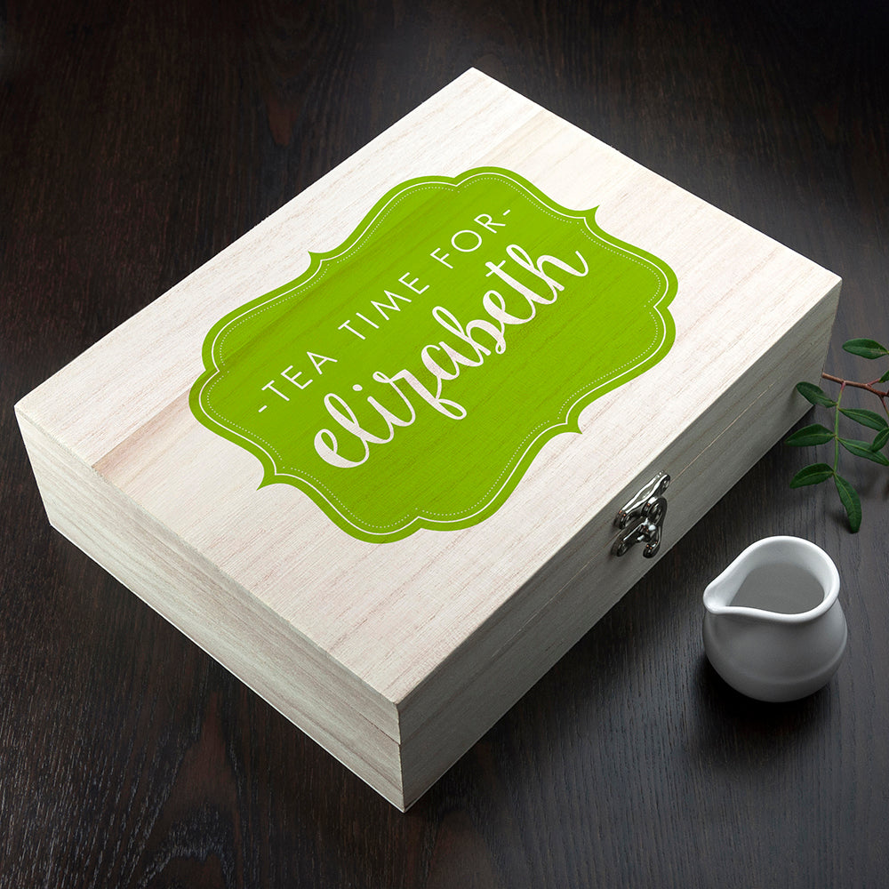 Time For Tea! Coloured Personalised Wooden Tea Box - treat-republic
