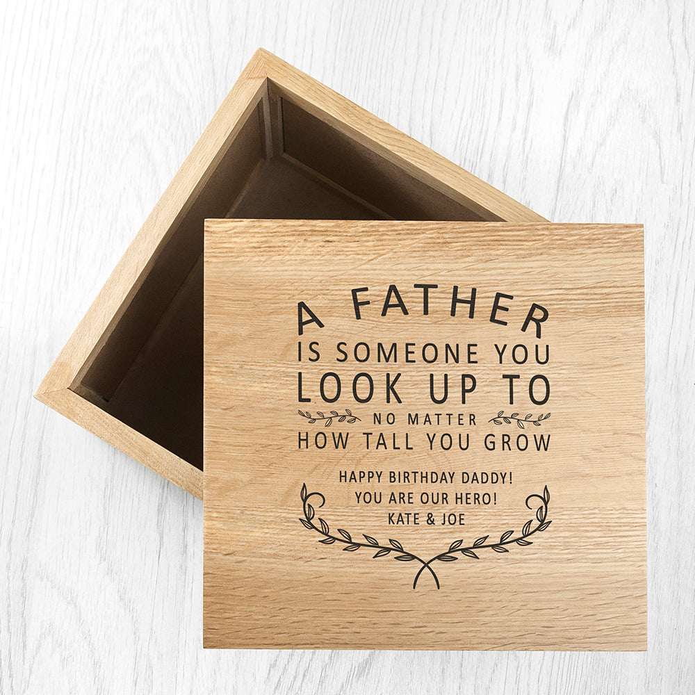 Personalised Father Is Oak Photo Keepsake Box - treat-republic