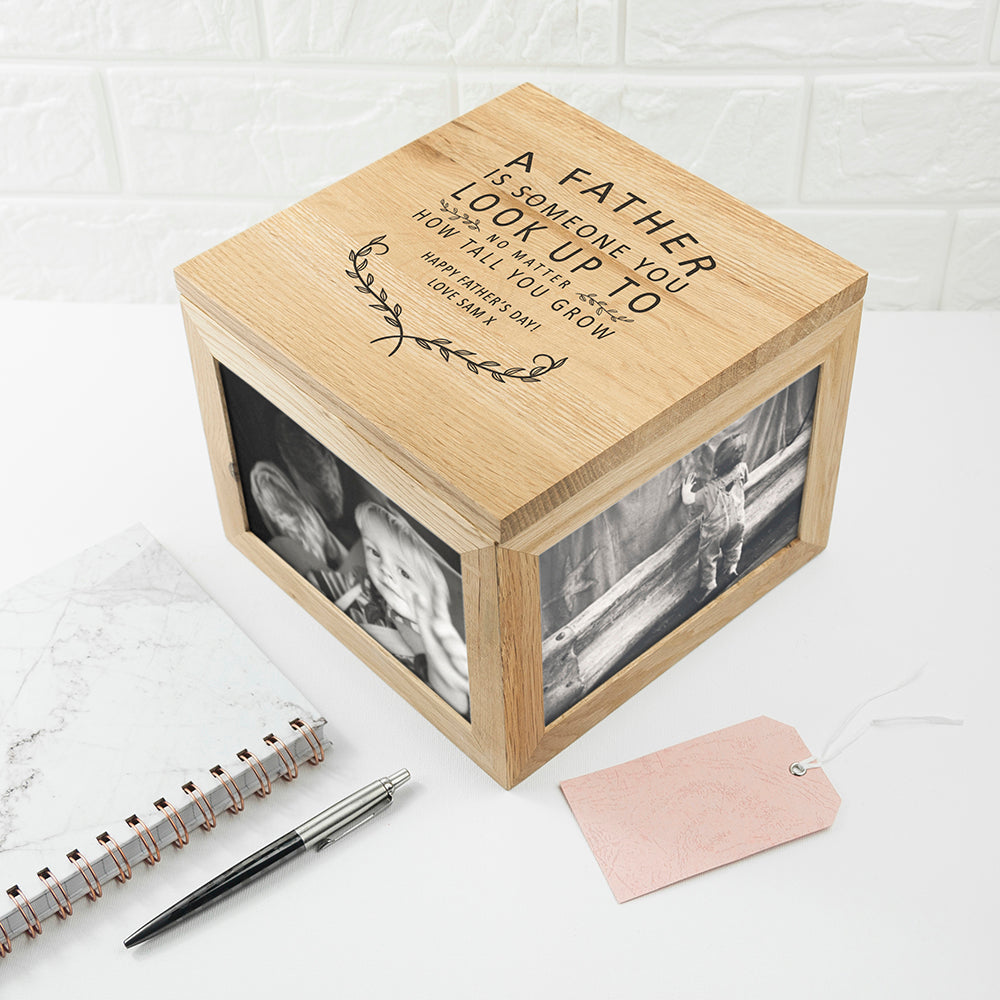 Personalised Father Is Oak Photo Keepsake Box - treat-republic
