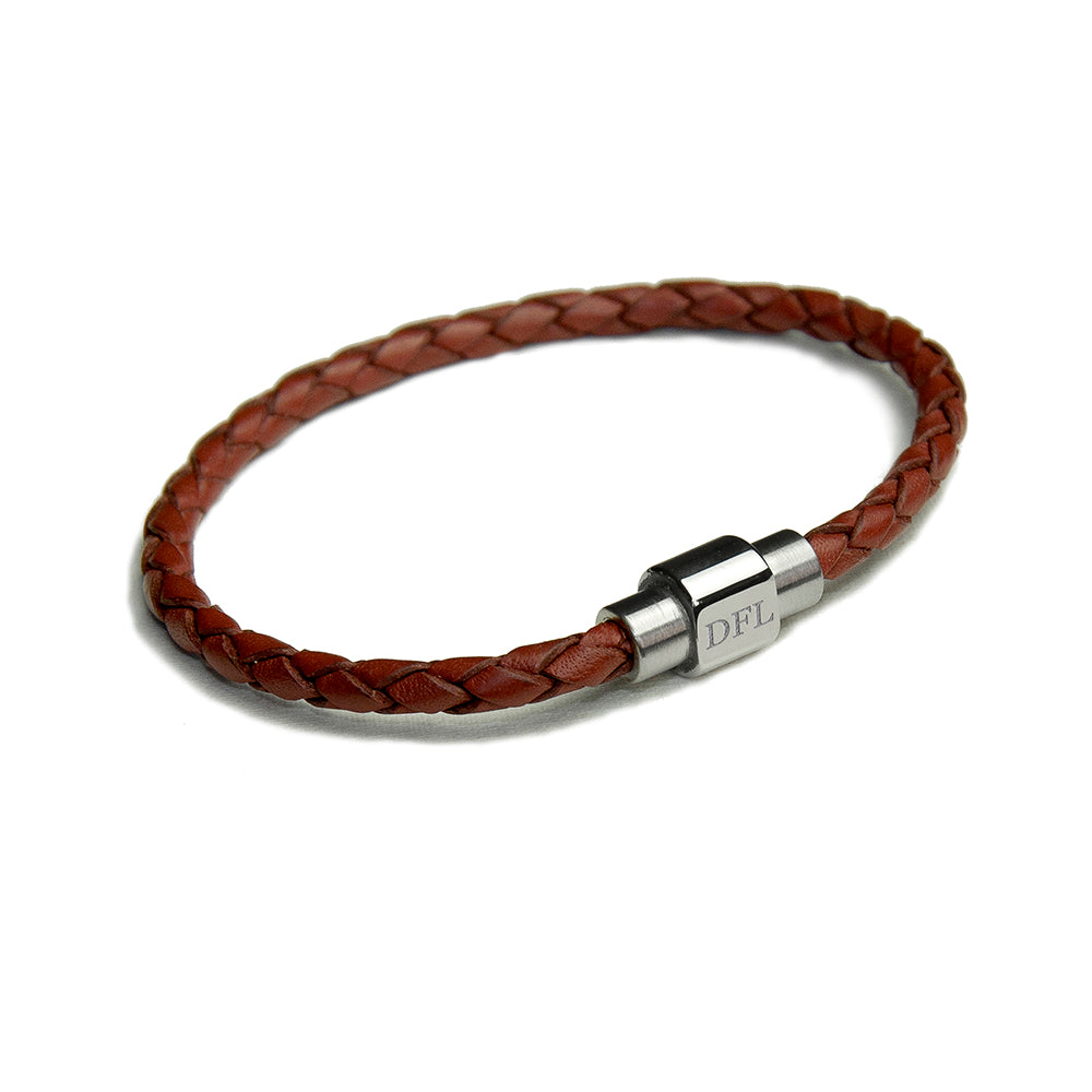 Personalised Men's Woven Leather Bracelet in Burnt Sienna - treat-republic