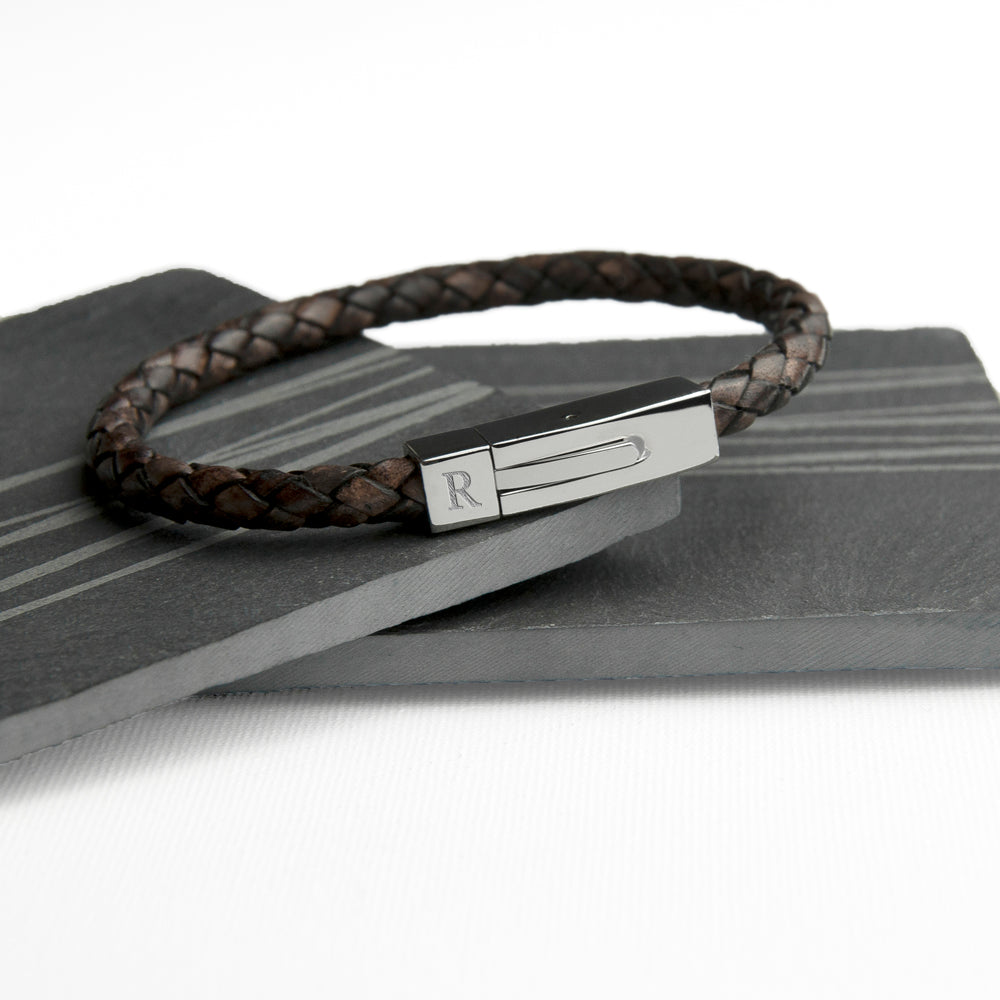 Personalised Men's Leather Bracelet With Tube Clasp - treat-republic