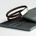 Personalised Men's Dual Leather Woven Bracelet In Umber - treat-republic