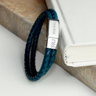 Personalised Men's Dual Leather Woven Bracelet in Teal - treat-republic