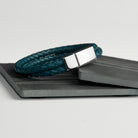 Personalised Men's Dual Leather Woven Bracelet in Teal - treat-republic
