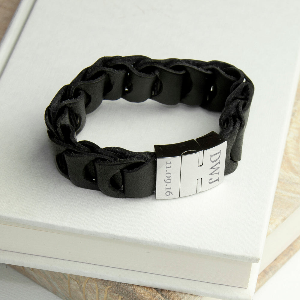 Personalised Men's Intrepid Leather Bracelet - treat-republic