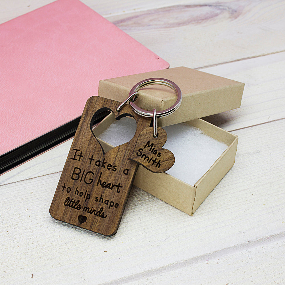 It Takes A Big Heart To Shape Little Minds Personalised Teachers Keyring - treat-republic