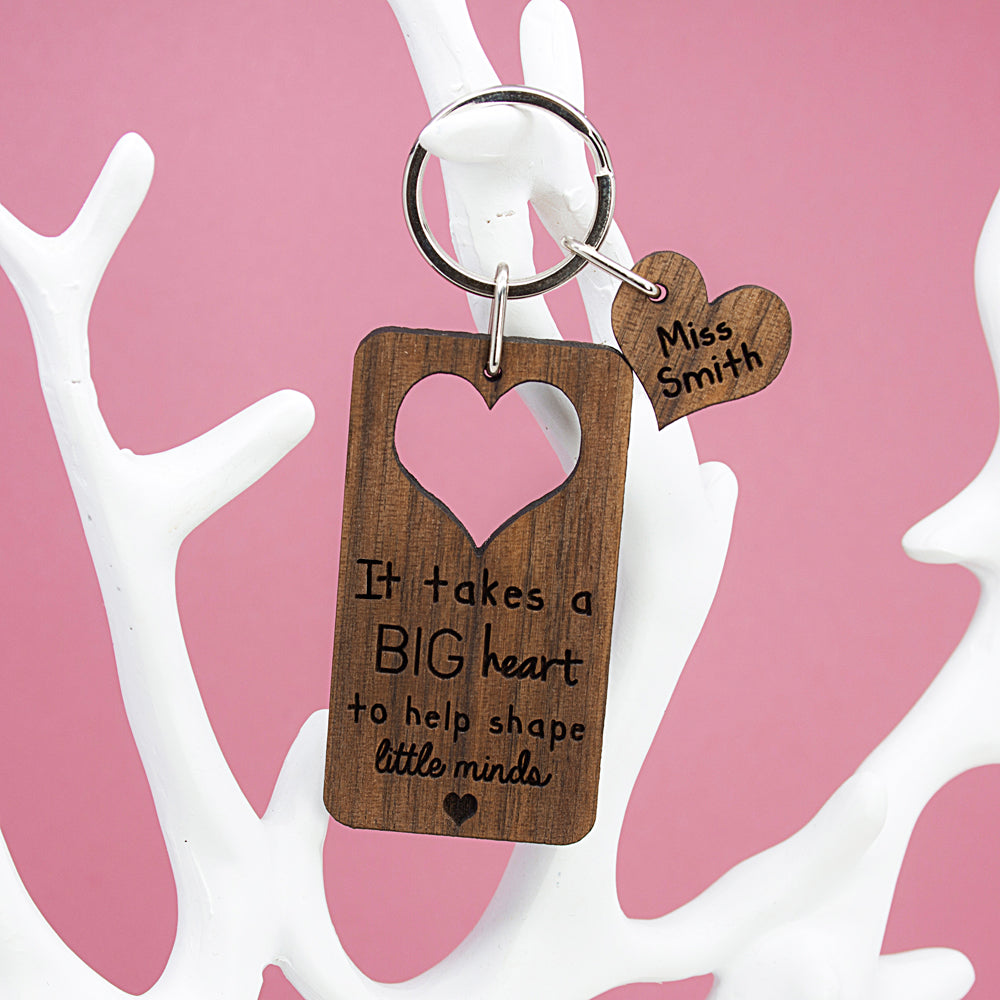 It Takes A Big Heart To Shape Little Minds Personalised Teachers Keyring - treat-republic
