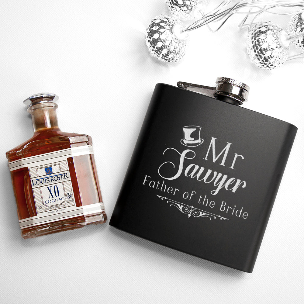 Father Of The Bride Personalised Black Matte Hip Flask - treat-republic