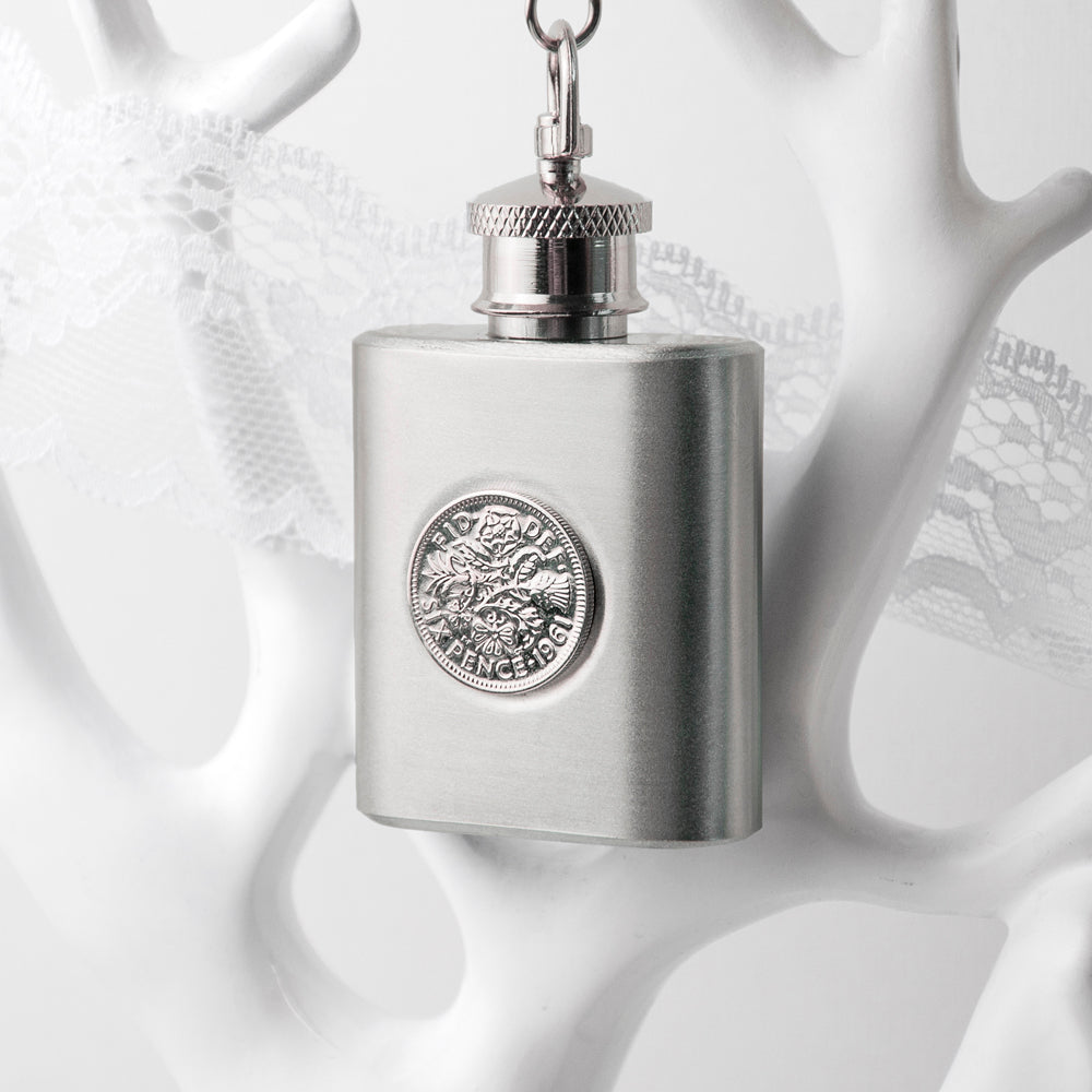 Personalised Silver Plated Lucky Sixpence Mini Hip Flask - treat-republic