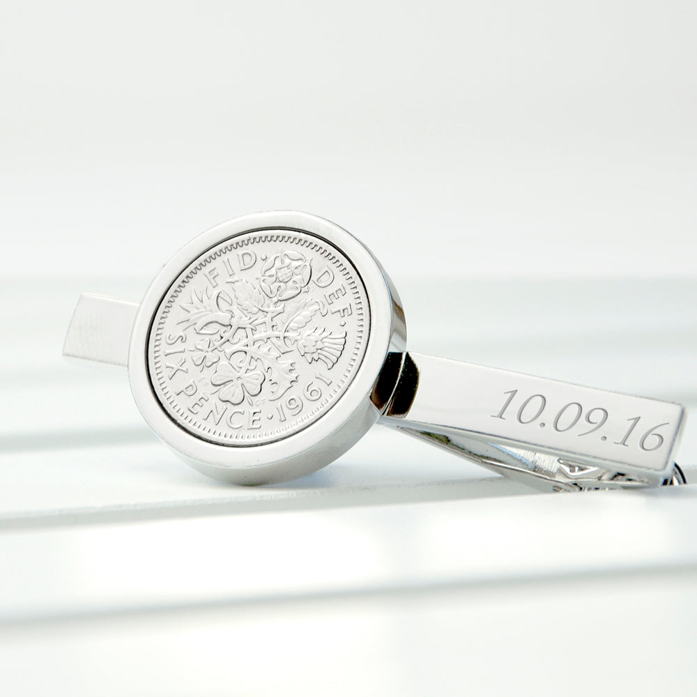 Personalised Silver Plated Lucky Sixpence Tie Clip - treat-republic