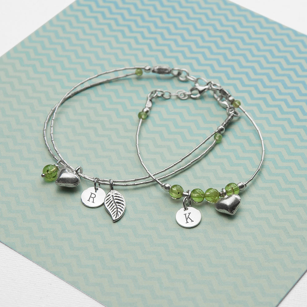 Mother & Daughter Personalised Bracelet With Peridot Stones - treat-republic