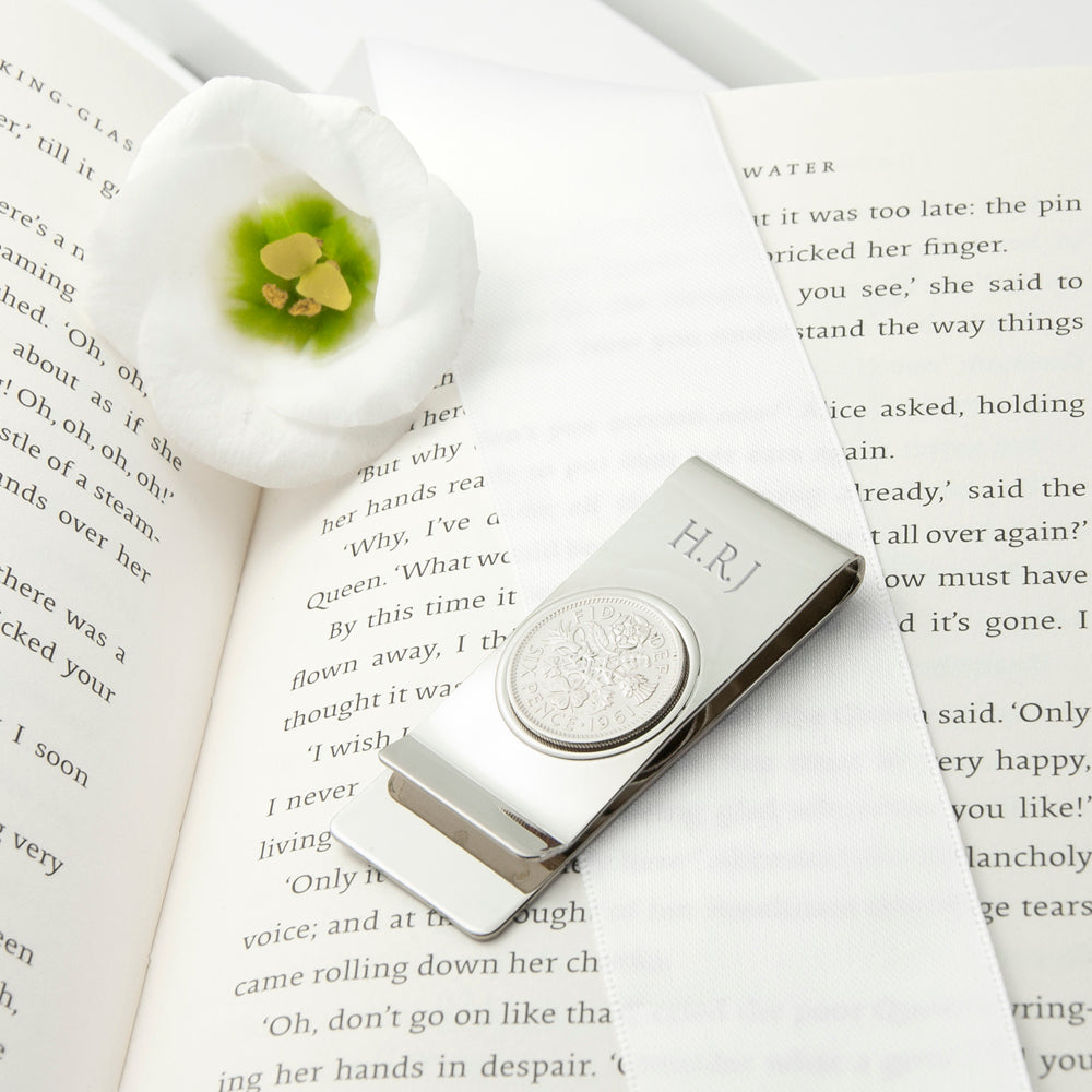 Personalised Silver Plated Lucky Sixpence Money Clip - treat-republic