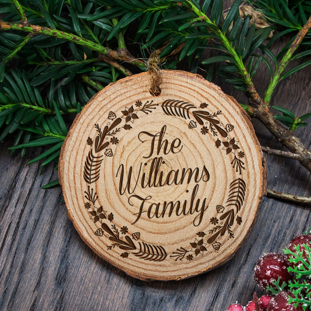 Personalised Engraved Wreath Family Christmas Tree Decoration - treat-republic