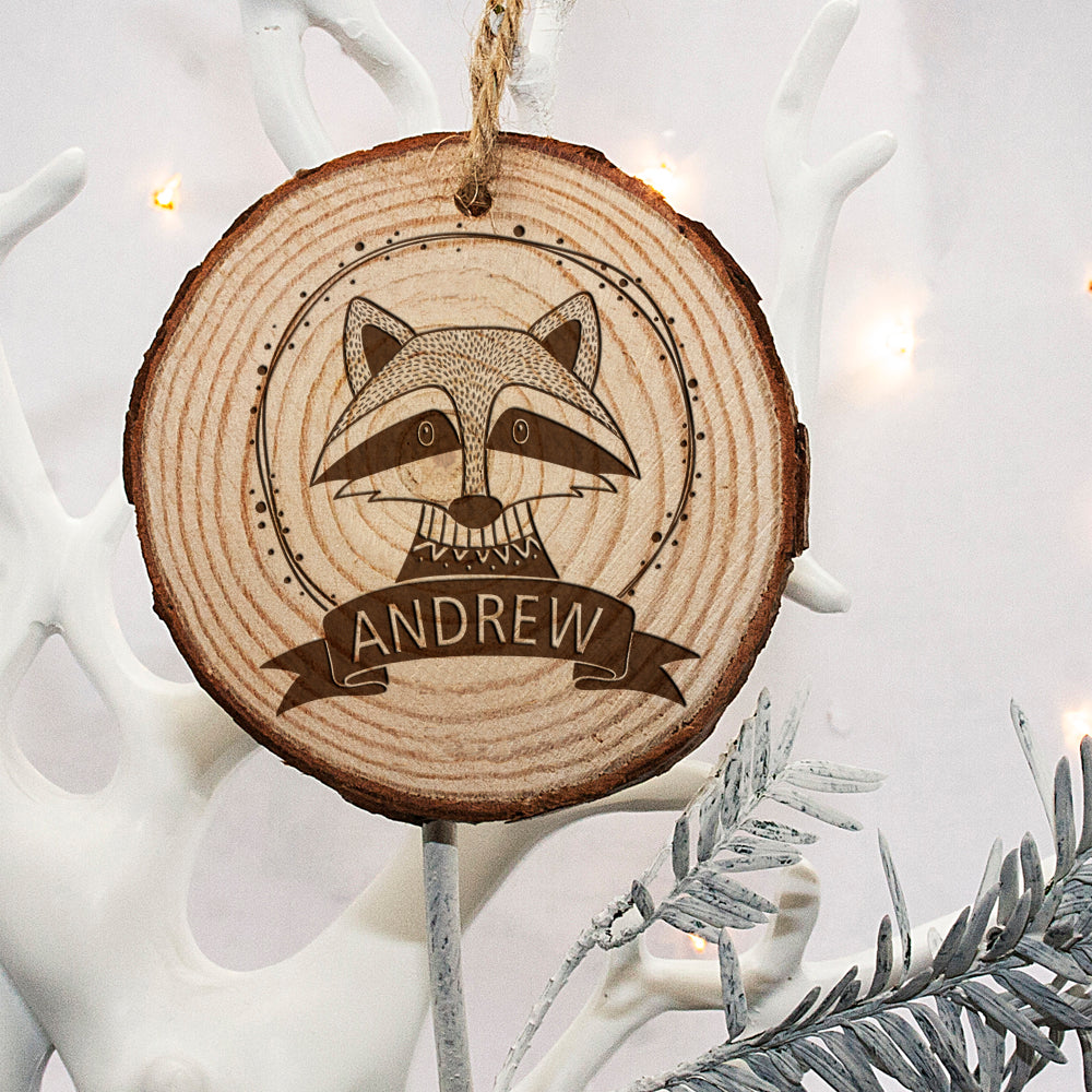 Personalised Woodland Raccoon Christmas Tree Decoration - treat-republic