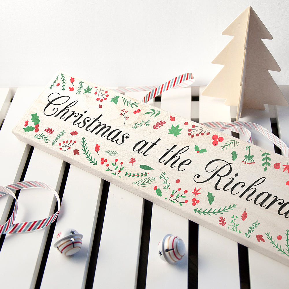 Personalised Holly Festive Christmas Mantle Decoration - treat-republic