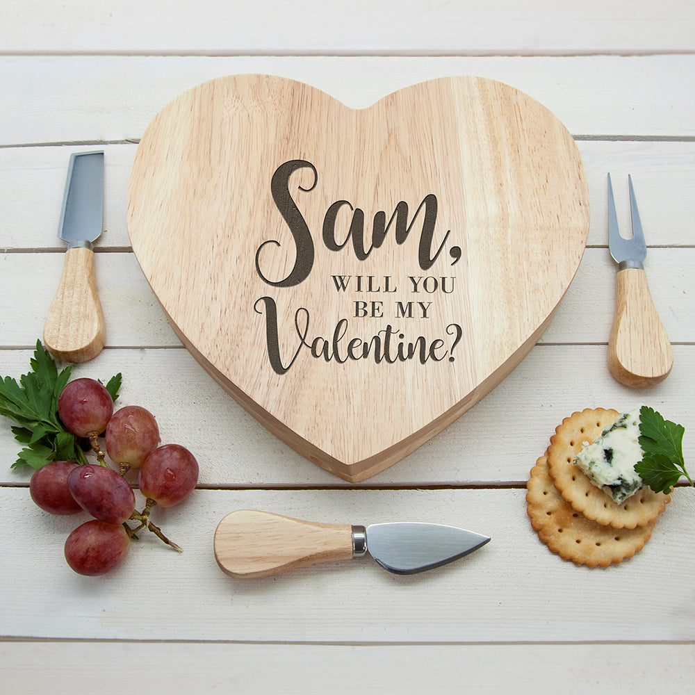 Engraved Be My Valentine Heart Cheese Board - treat-republic