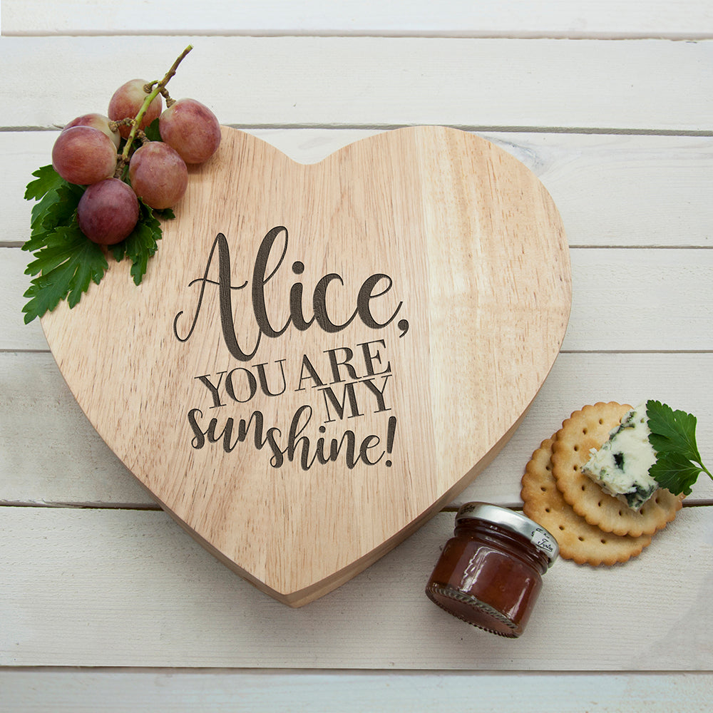 Engraved My Sunshine Oak Heart Cheese Board - treat-republic