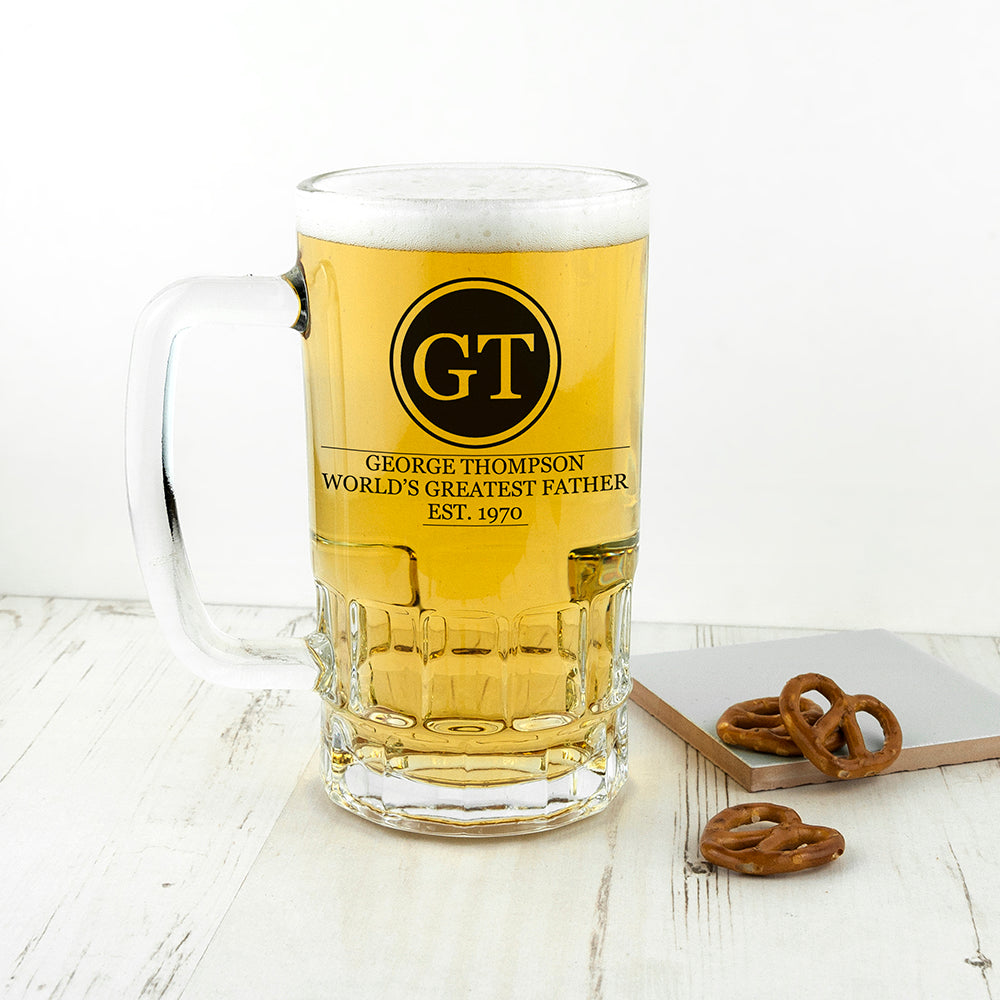 Initials Circled Beer Glass Tankard - treat-republic