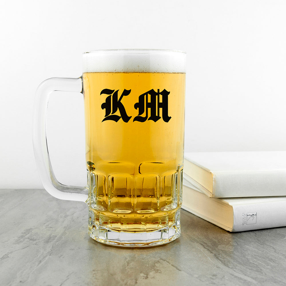 Medieval Text Monogram Beer Glass Tankard - treat-republic