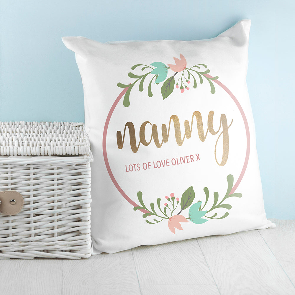 Personalised Floral Wreath Cushion Cover - treat-republic