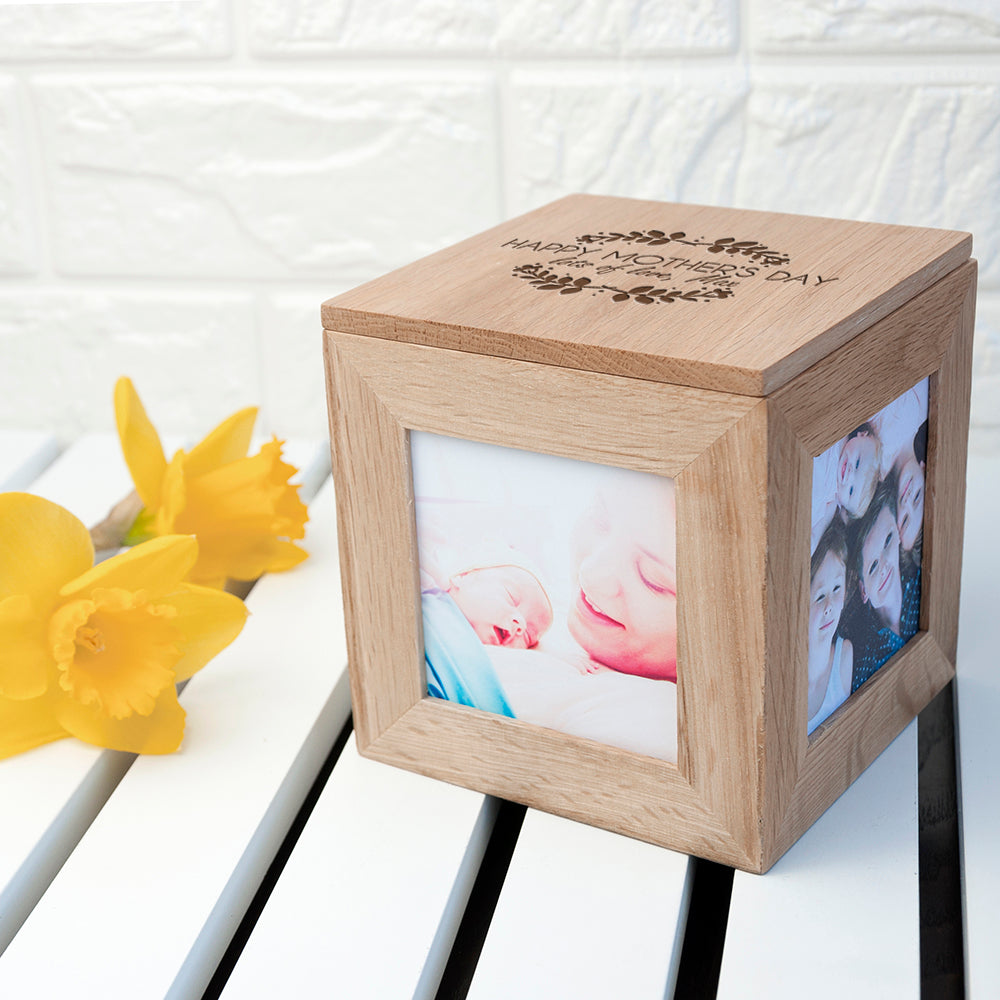 Personalised Happy Mother's Day Oak Photo Cube - treat-republic
