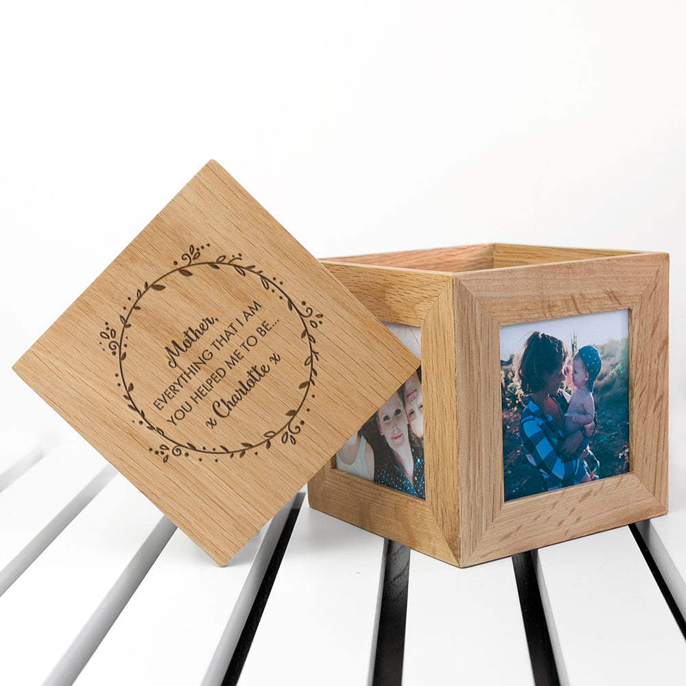 Personalised Thank You Mum Oak Photo Cube - treat-republic