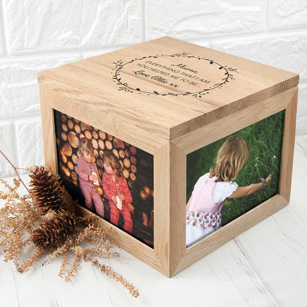 Personalised Thank You Mum Large Oak Photo Cube - treat-republic