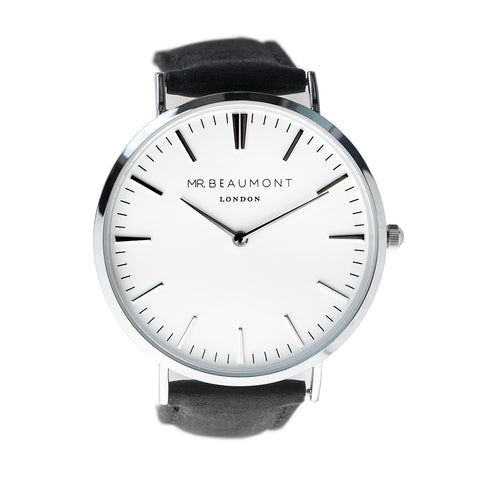 Mr Beaumont Mens Personalised Leather Watch In Black - treat-republic