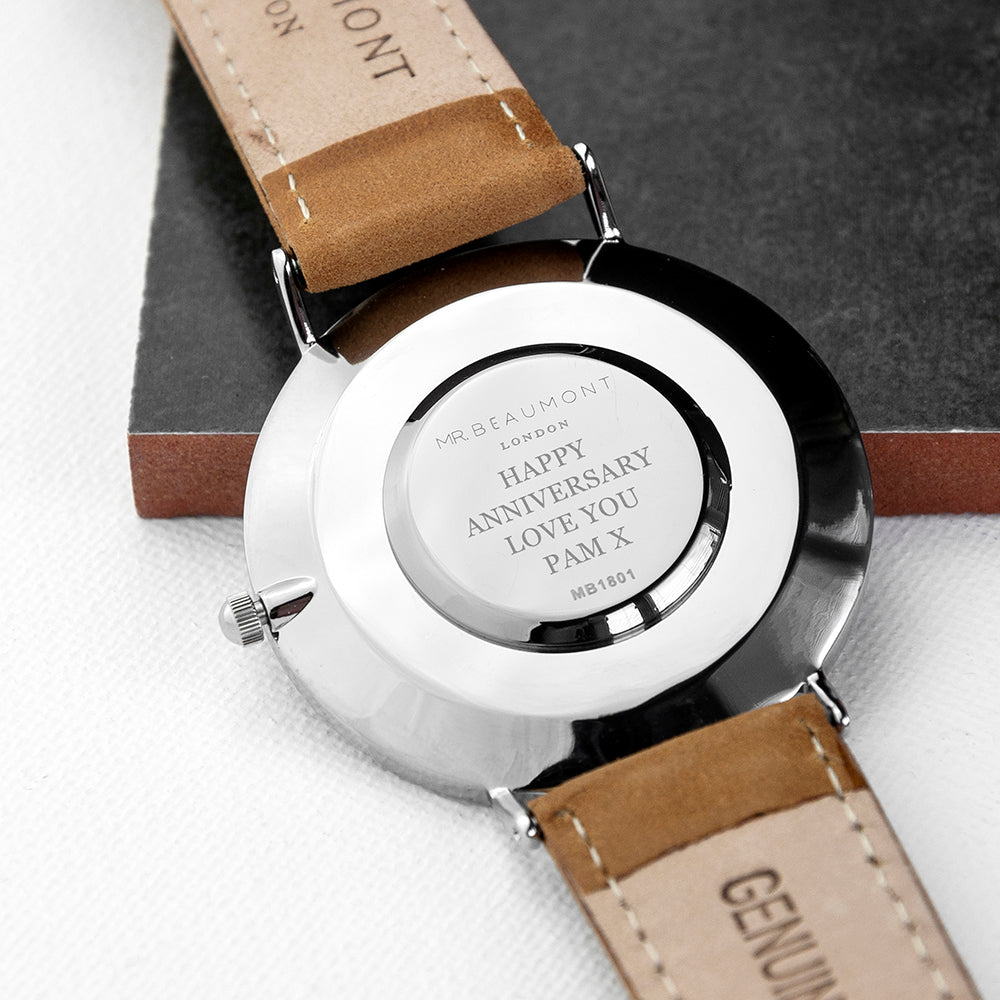 Mr Beaumont Mens Personalised Leather Watch In Camel - treat-republic
