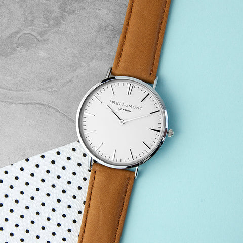 Mr Beaumont Mens Personalised Leather Watch In Camel - treat-republic
