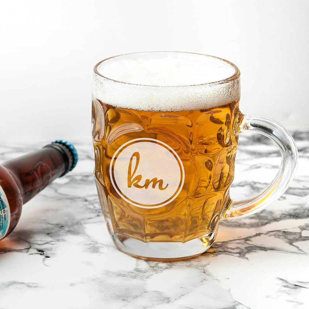 Round Monogrammed Dimpled Beer Glass - treat-republic