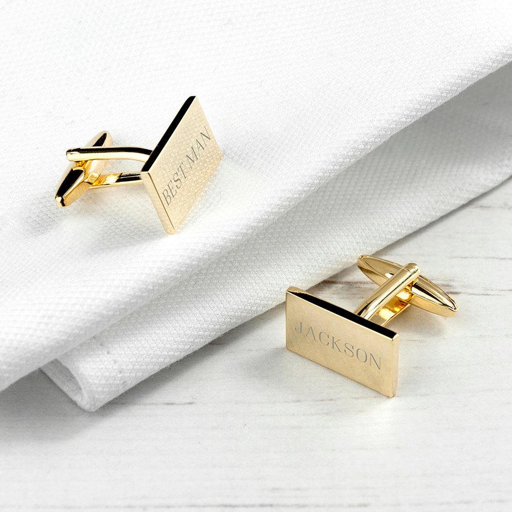 Personalised Rectangle Gold Plated Cufflinks - treat-republic