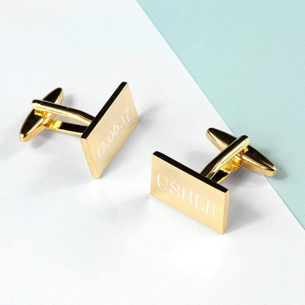 Personalised Rectangle Gold Plated Cufflinks - treat-republic