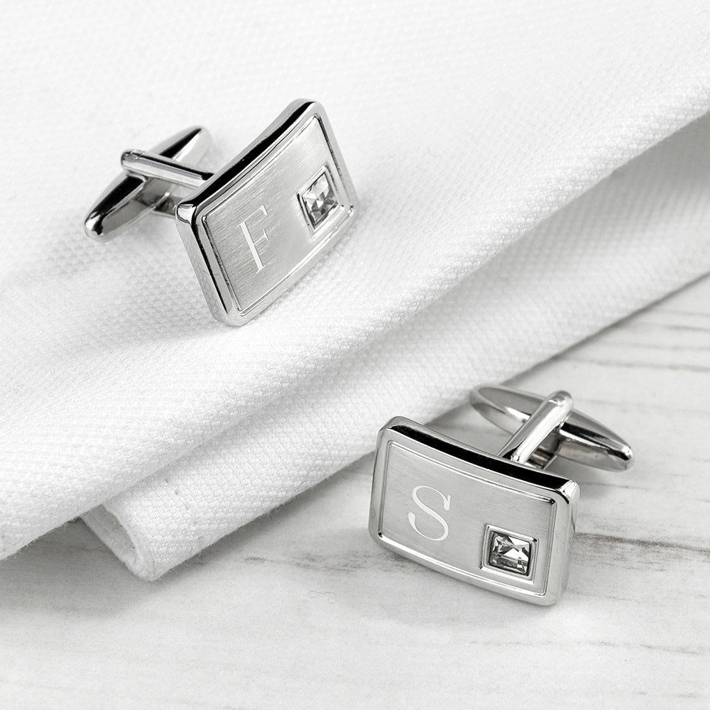 Personalised Brushed Silver Cufflinks With Crystal - treat-republic