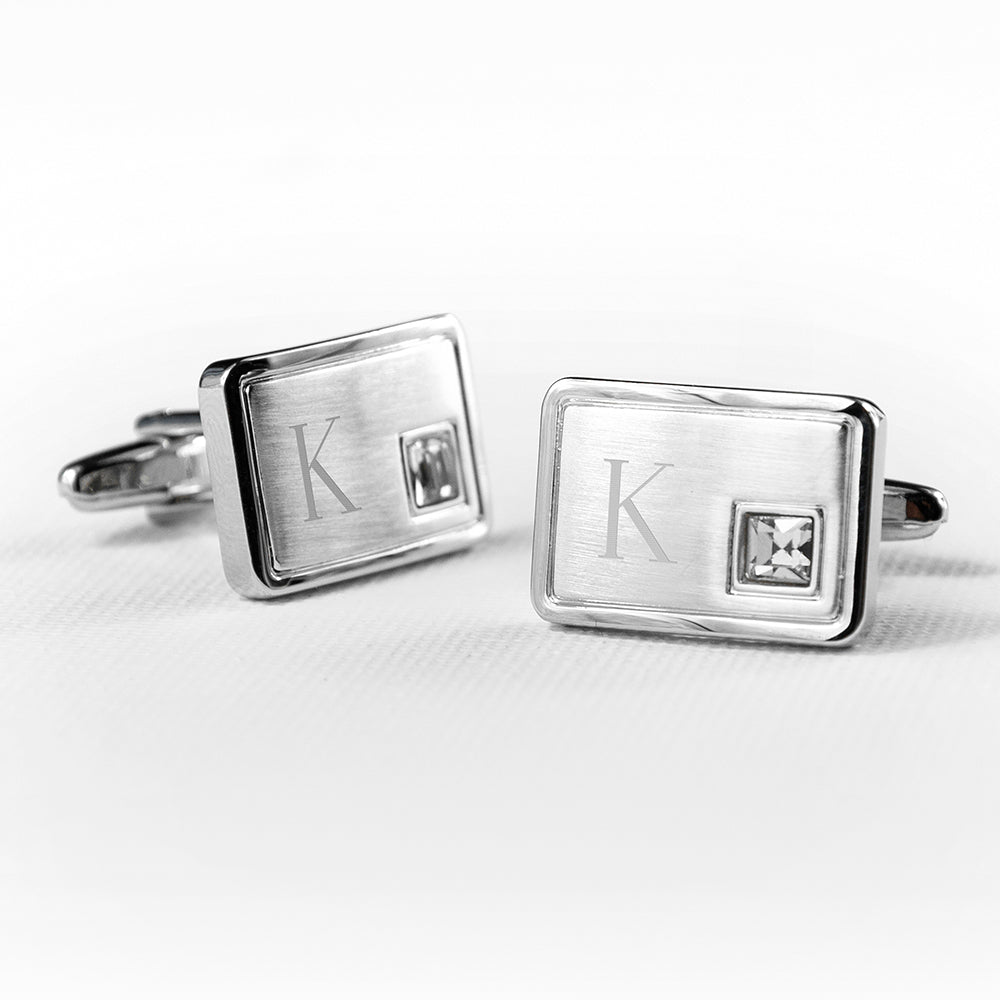 Personalised Brushed Silver Cufflinks With Crystal - treat-republic