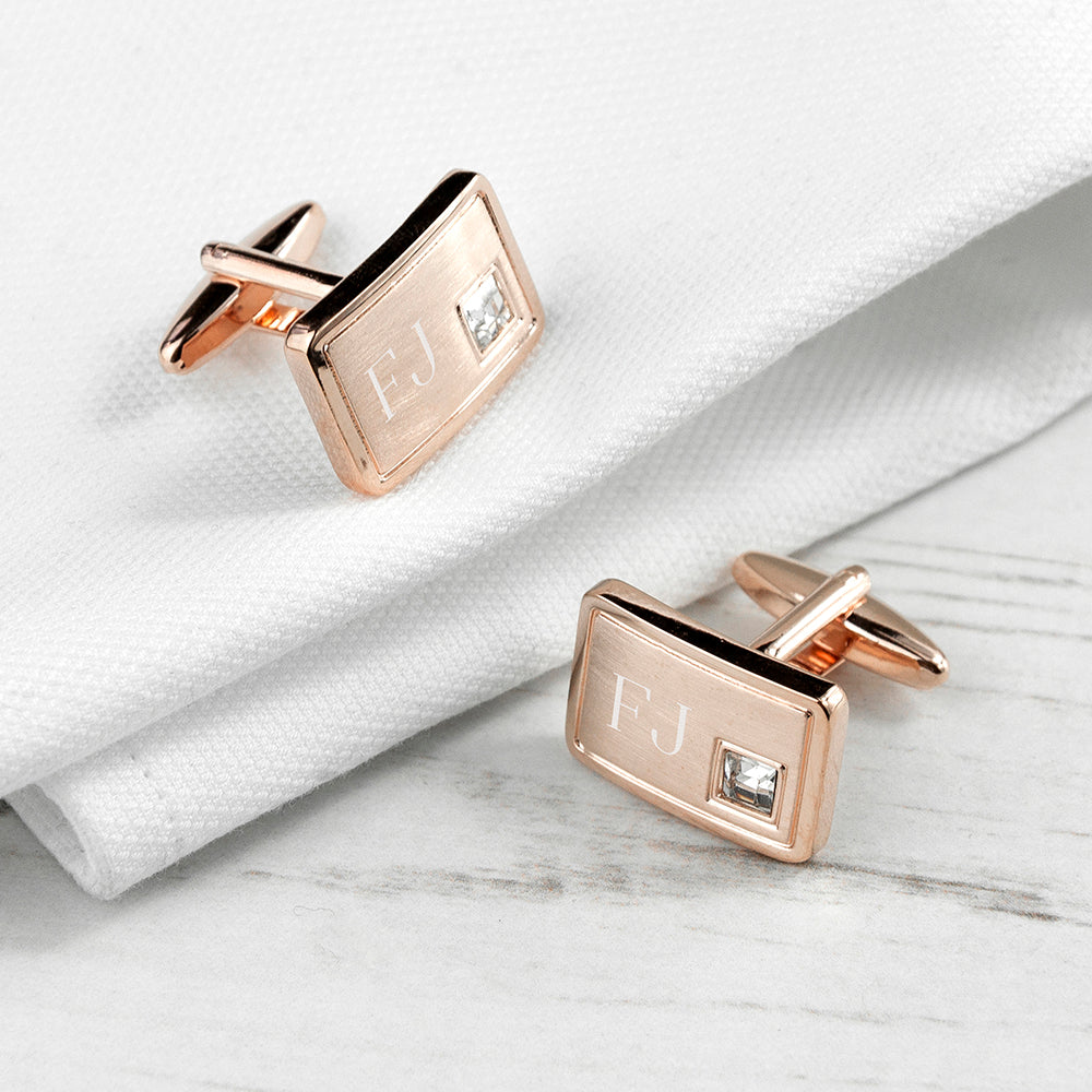 Personalised Rose Gold Plated Cufflinks With Crystal - treat-republic