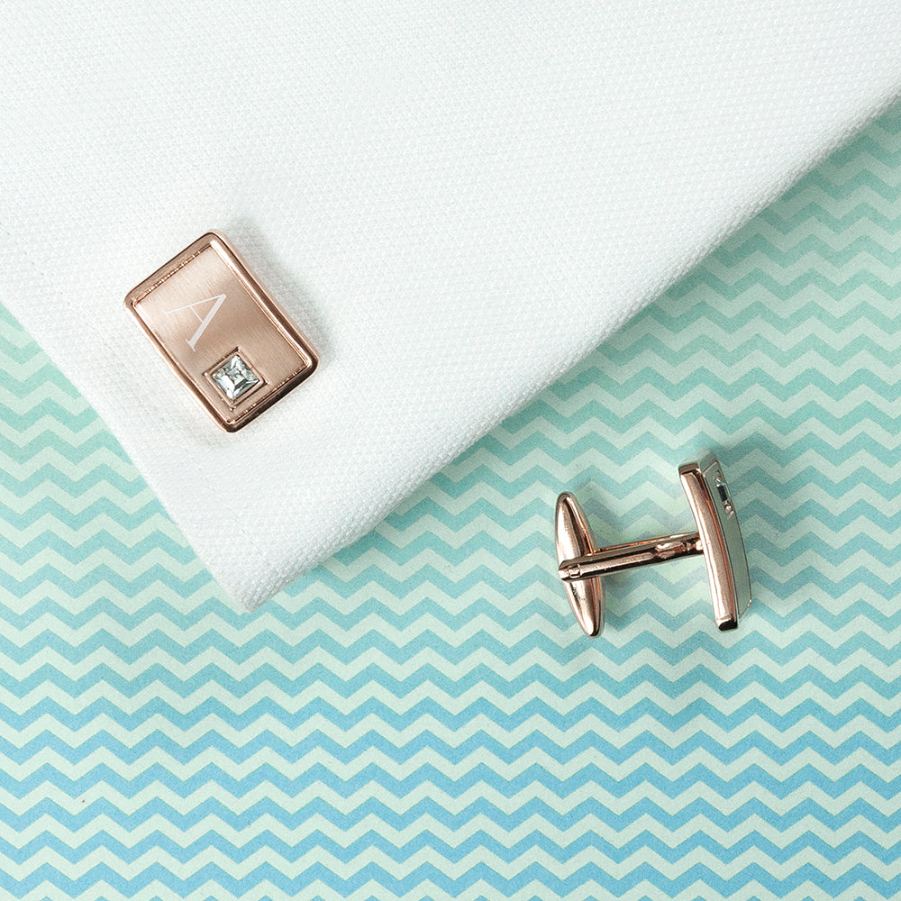 Personalised Rose Gold Plated Cufflinks With Crystal - treat-republic