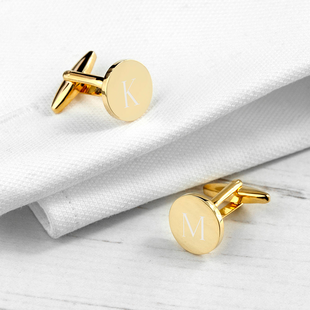 Personalised Round Gold Plated Cufflinks - treat-republic