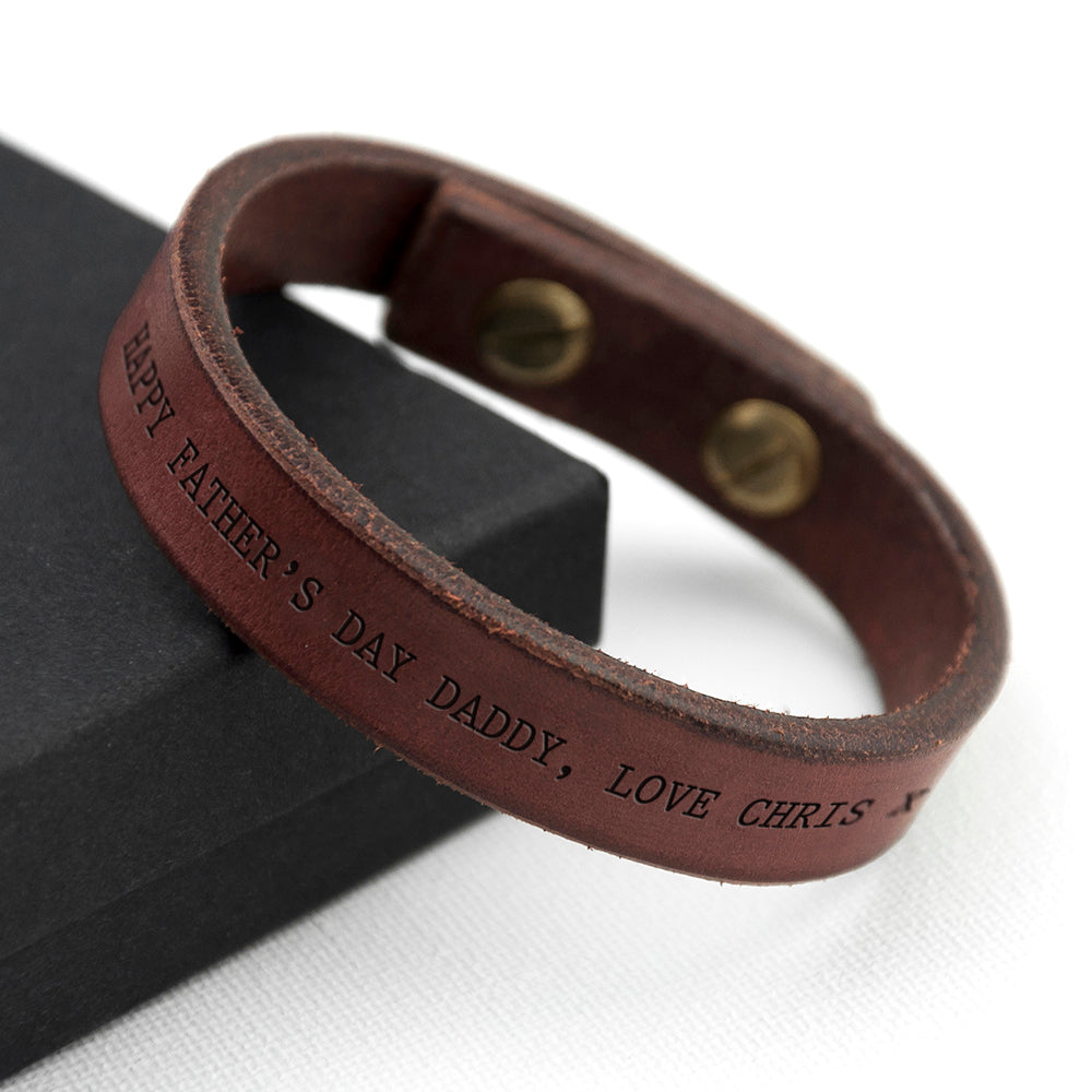 Personalised Men's Brown Leather Bracelet - treat-republic