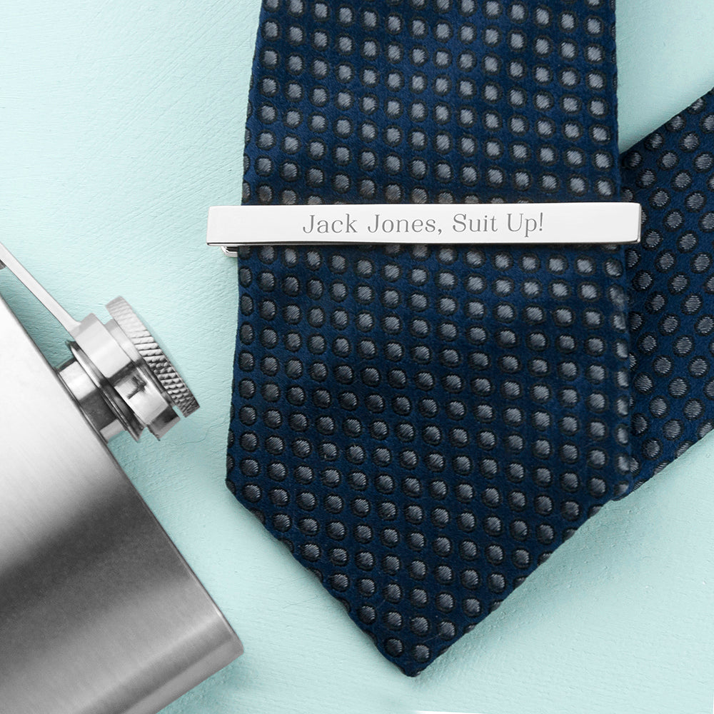 Personalised Rhodium Plated Tie Clip - treat-republic