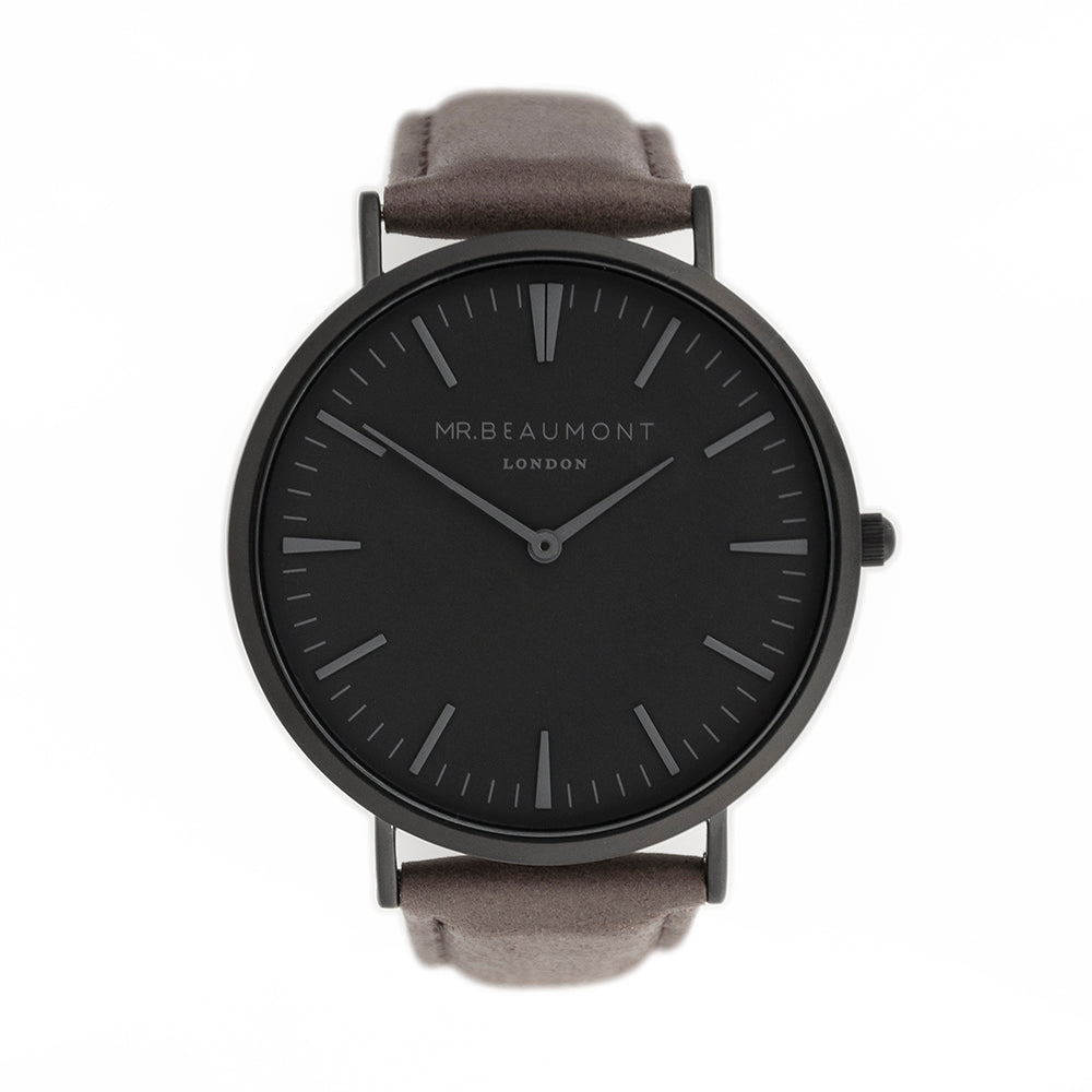 Mr Beaumont Mens Personalised Watch With Black Face in Ash - treat-republic
