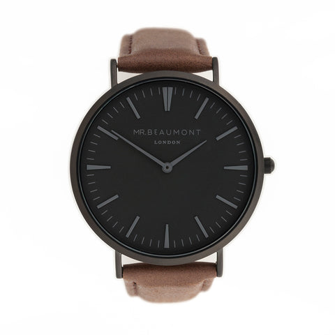 Mr Beaumont Mens Personalised Watch With Black Face in Brown - treat-republic