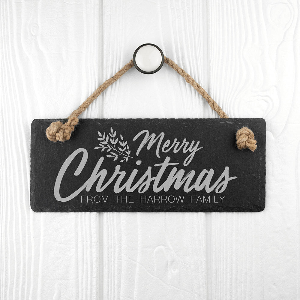 Personalised Merry Christmas Slate Hanging Sign - treat-republic