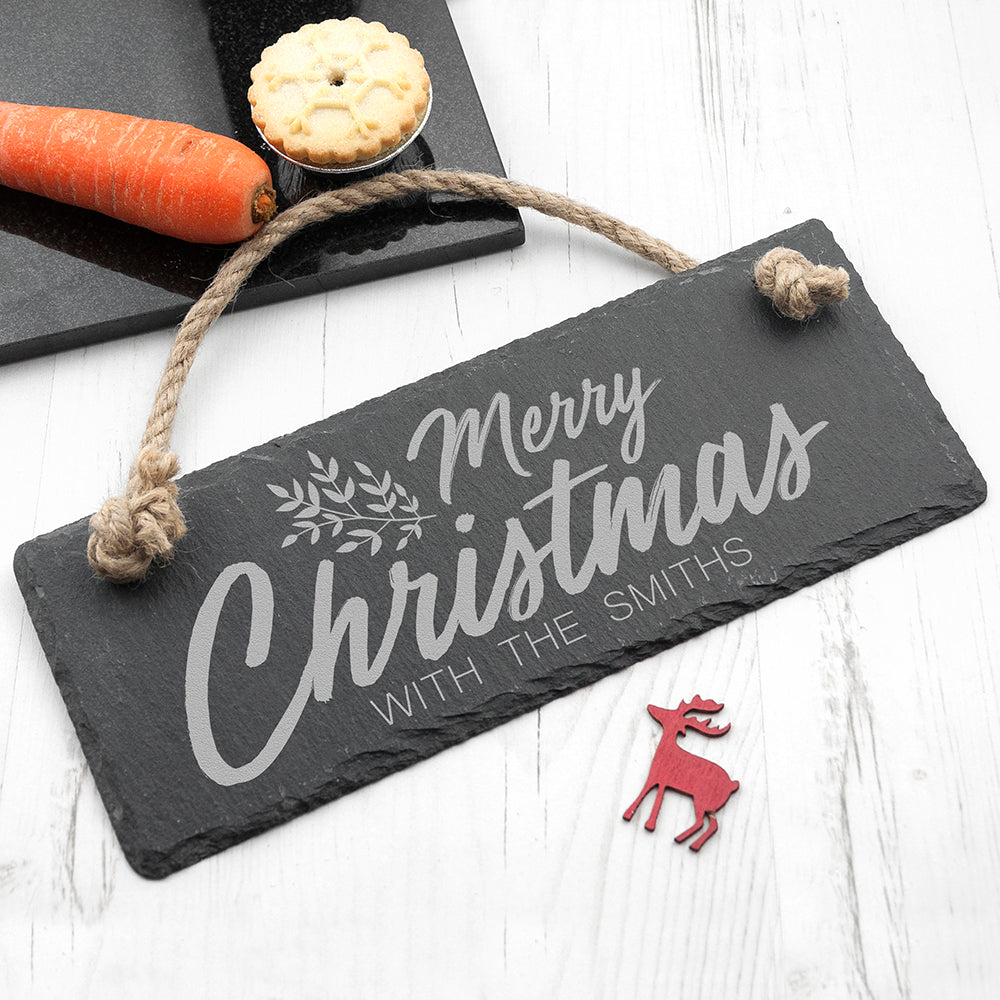Personalised Merry Christmas Slate Hanging Sign - treat-republic