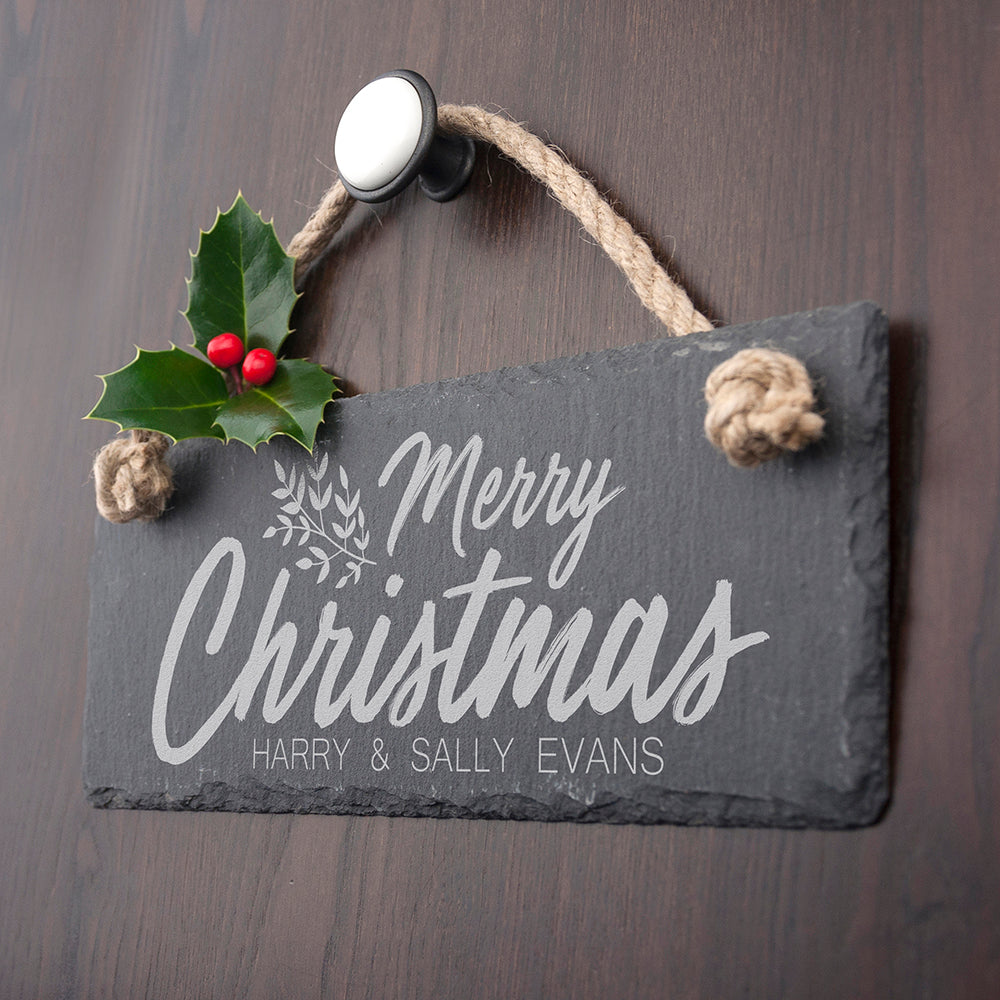 Personalised Merry Christmas Slate Hanging Sign - treat-republic