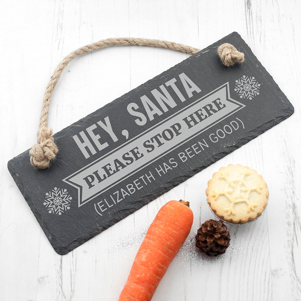 Personalised Hey Santa! Slate Hanging Sign - treat-republic